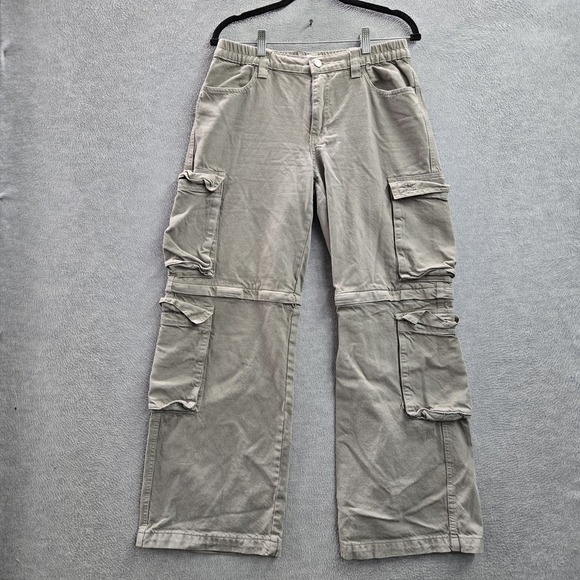 PacSun Pants - Pacsun Women Pants M Gray Cargo Twill Puddle Zip Off Convertible Baggy Y2K